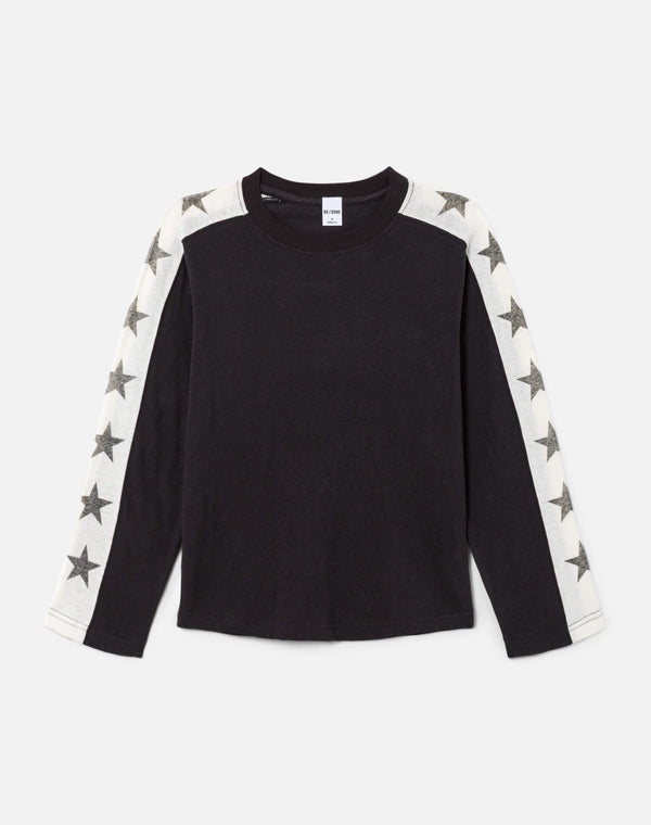re done Star Contrast Long Sleeve Jersey Washed Black