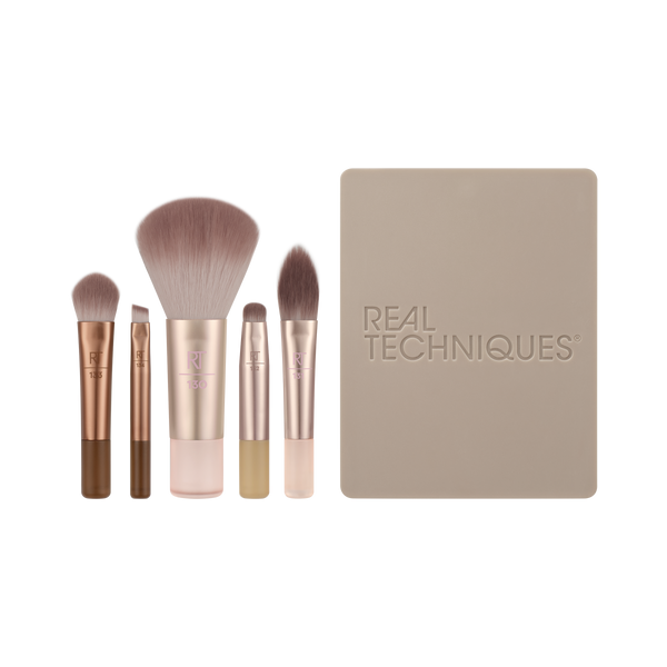 real techniques New Nudes 2.0 On-The-Glow Mini Brush Set + Mirrored Compact
