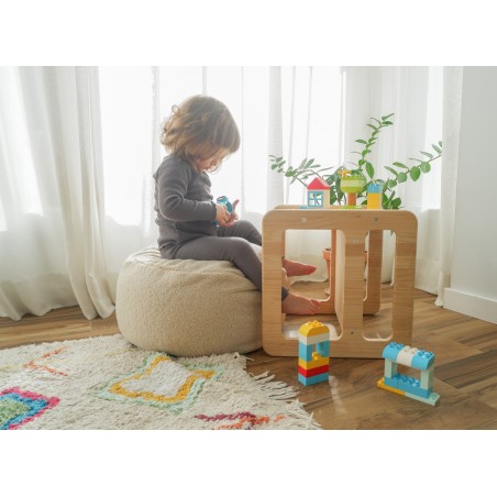 really nice things Kids round pouf with handle Cream