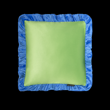 really nice things Ruffle Velvet Blue Cushion - Green Apple