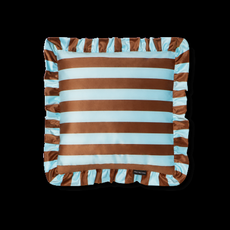 Really Nice Things Ruffle Velvet Brown Cushion - Blue