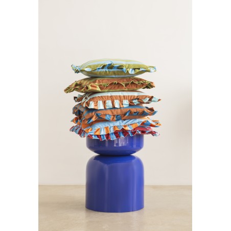 really nice things Ruffle Velvet Brown Cushion - Blue