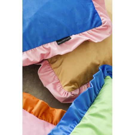 Really Nice Things Ruffle Velvet Pink Rose Cushion - Blue