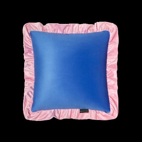 really nice things Ruffle Velvet Pink Rose Cushion - Blue