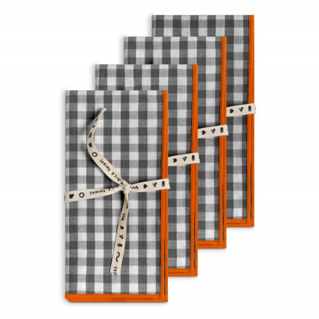 Really Nice Things Set Of 4 Contrast Vichy Black Napkins