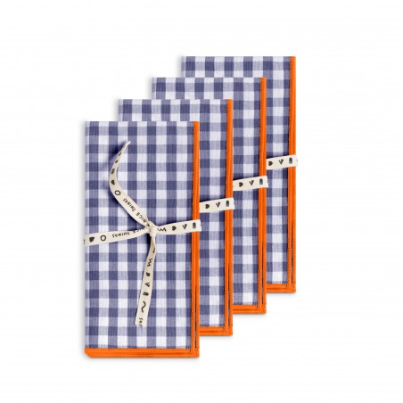 Really Nice Things Set Of 4 Contrast Vichy Navy Napkins