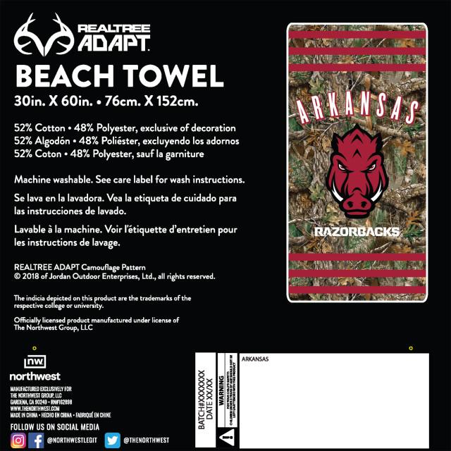 Realtree Northwest NCAA Arkansas Razorbacks Camo Beach Towel | Realtree EDGE
