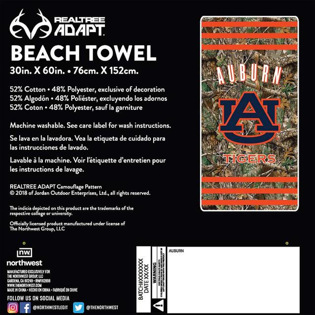 Realtree Northwest NCAA Auburn Tigers Camo Beach Towel | Realtree EDGE