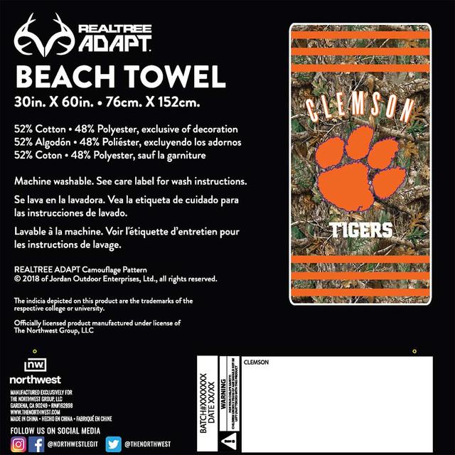 Realtree Northwest NCAA Clemson Tigers Camo Beach Towel | Realtree EDGE
