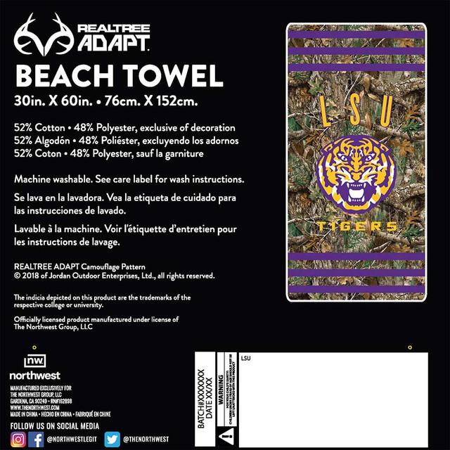 Realtree Northwest NCAA LSU Tigers Camo Beach Towel | Realtree EDGE