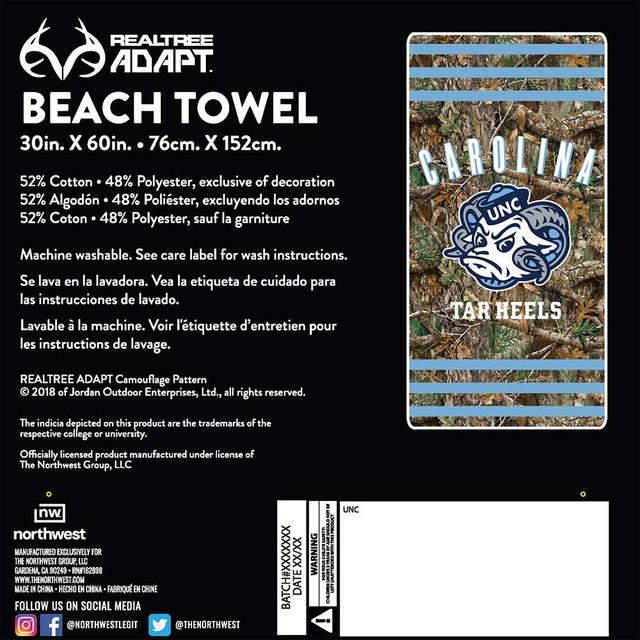 Realtree Northwest NCAA UNC Tar Heels Camo Beach Towel | Realtree EDGE