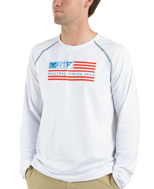 realtree Realtree Fishing Men's Flag Long Sleeve Performance White Raglan Shirt | Realtree