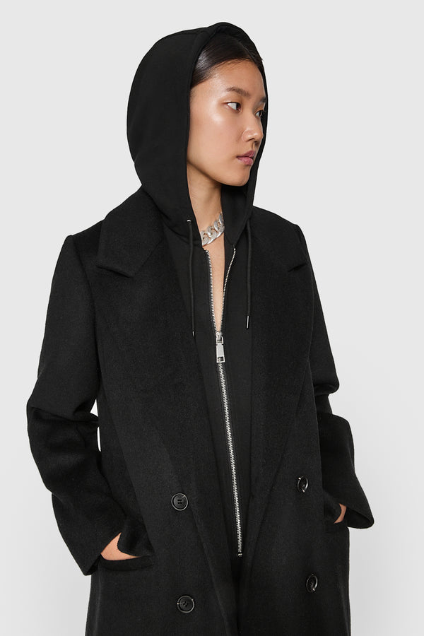 Rebecca Minkoff Double Breasted Coat With Hoodie Bib