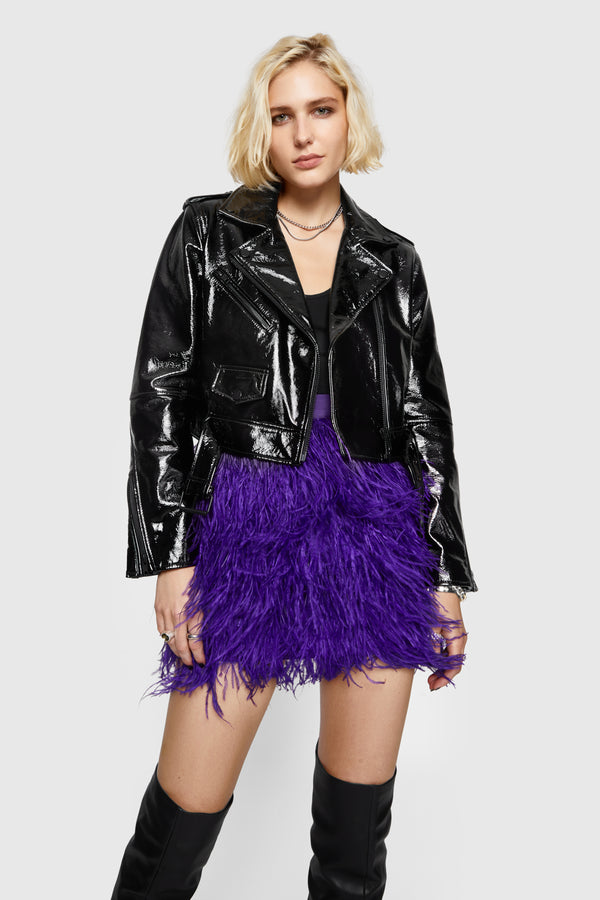 rebecca minkoff Cropped Patent Jett Moto Jacket