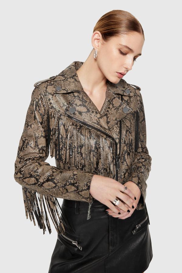 Rebecca Minkoff Janis Python Fringe Moto