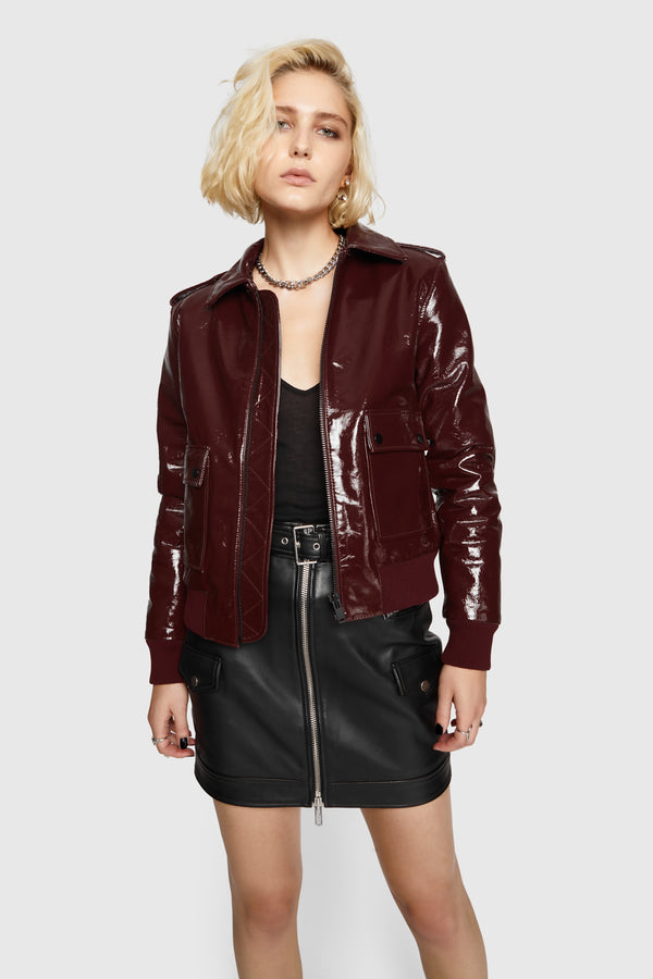 Rebecca Minkoff Patent Orly Aviator Jacket