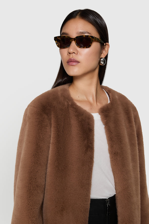 Rebecca Minkoff Vegan Fur Collarless Jacket