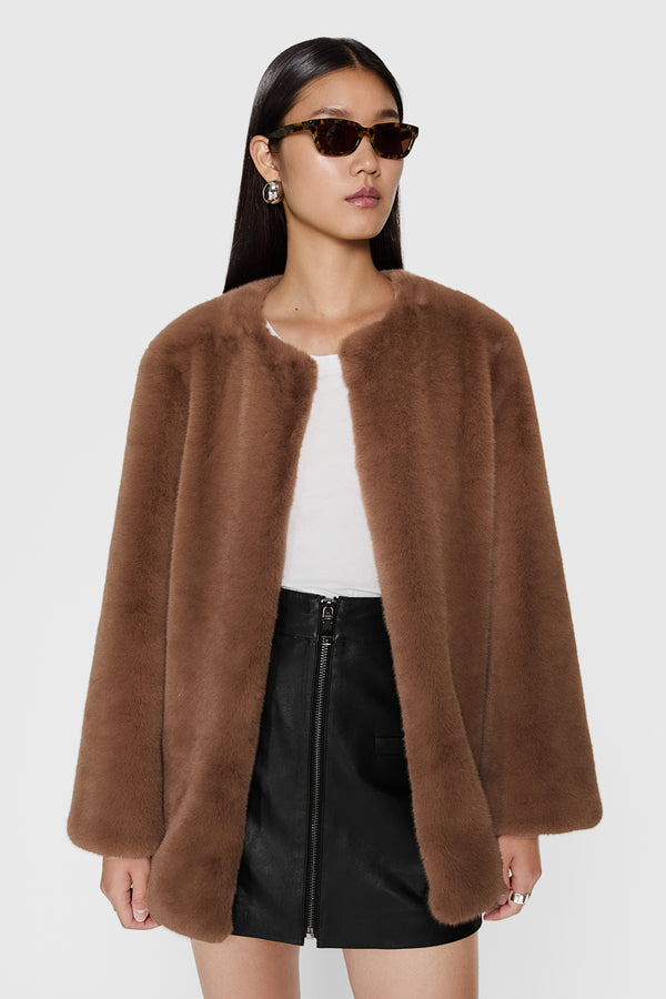 rebecca minkoff Vegan Fur Collarless Jacket