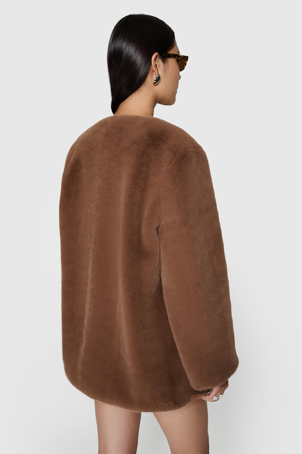 Rebecca Minkoff Vegan Fur Collarless Jacket