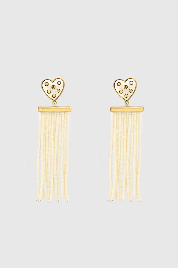 Rebecca Minkoff Studded Heart Fringe Seed Bead Earrings