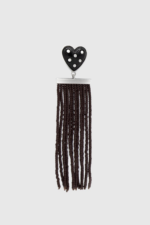 Rebecca Minkoff Studded Heart Fringe Seed Bead Earrings