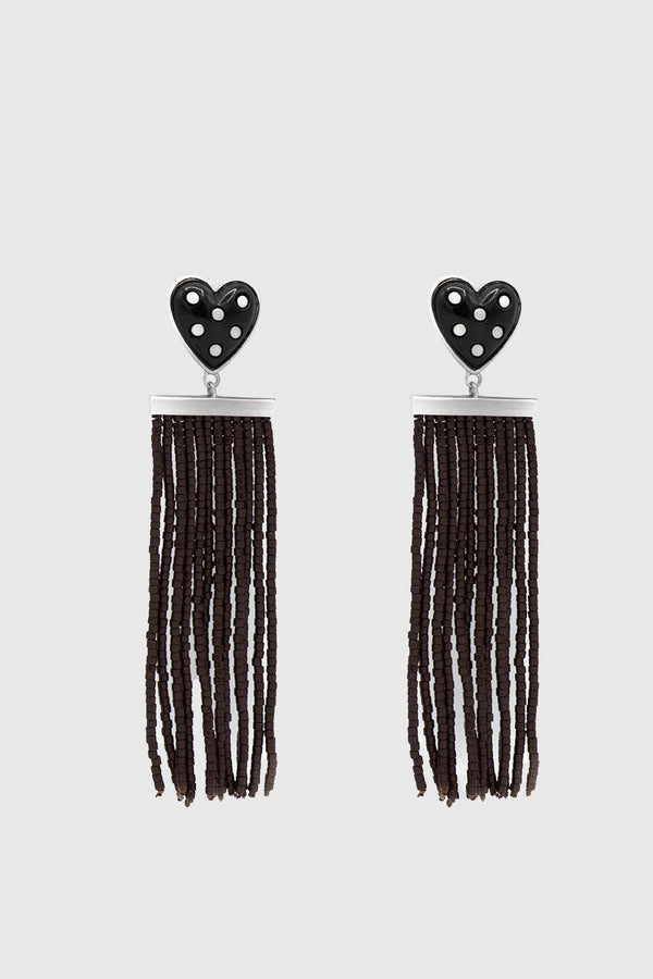 rebecca minkoff Studded Heart Fringe Seed Bead Earrings