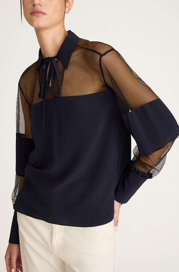 rebecca taylor Crepe de Chine and Lace Popover Blouse