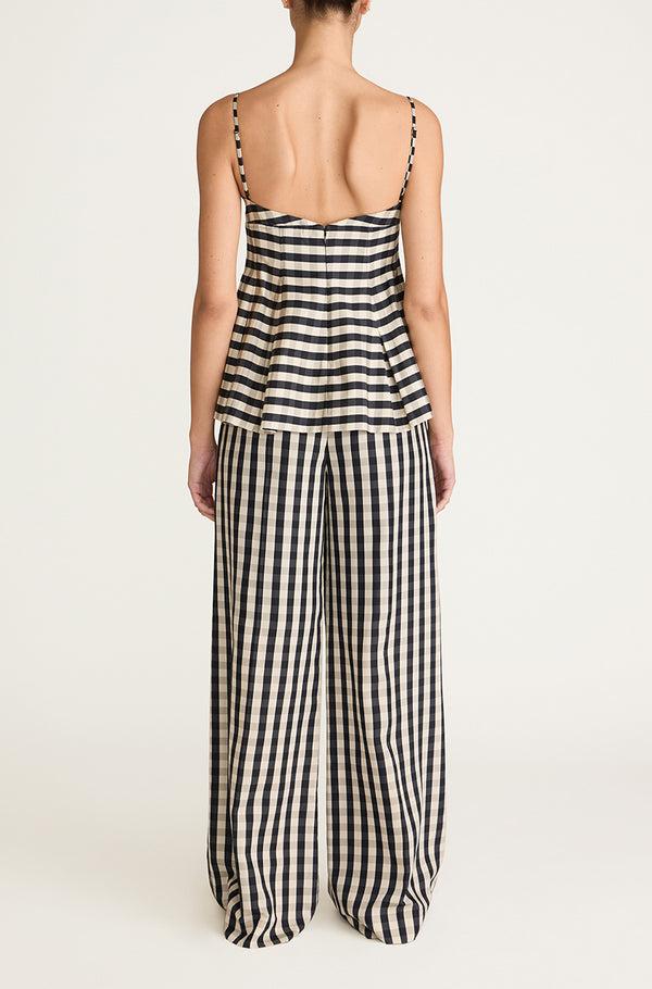 Rebecca Taylor Gingham Twill Embroidered Bustier Tank