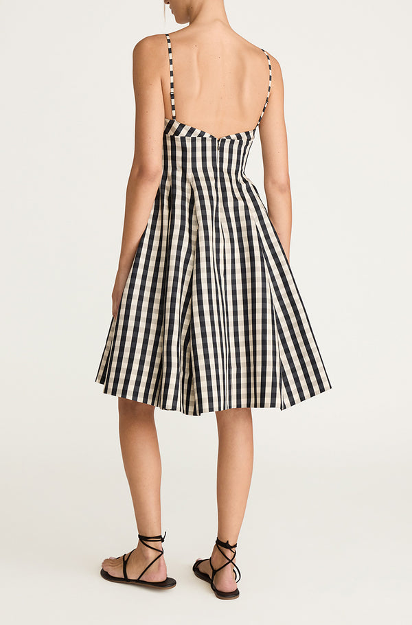 Rebecca Taylor Gingham Twill Embroidered Bustier Tea Dress