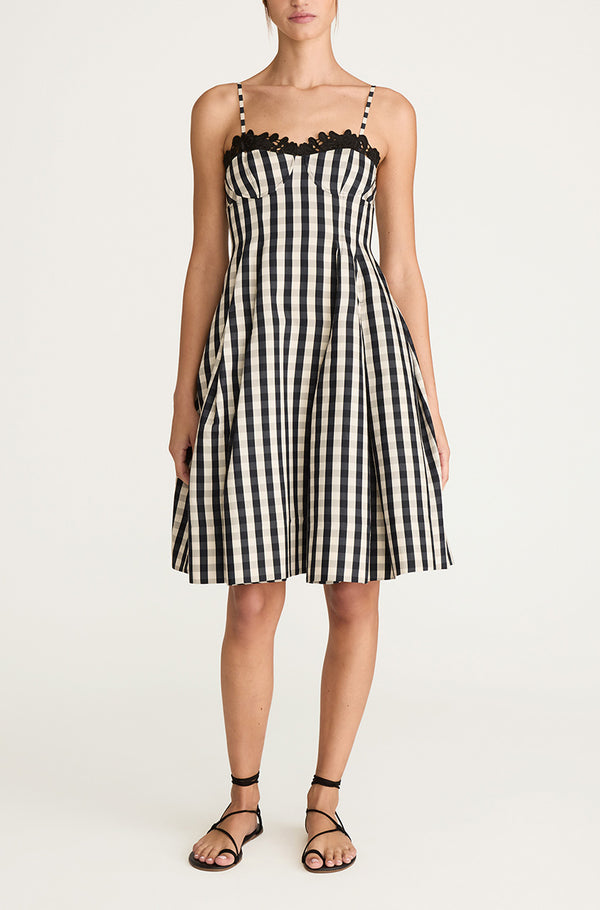 rebecca taylor Gingham Twill Embroidered Bustier Tea Dress
