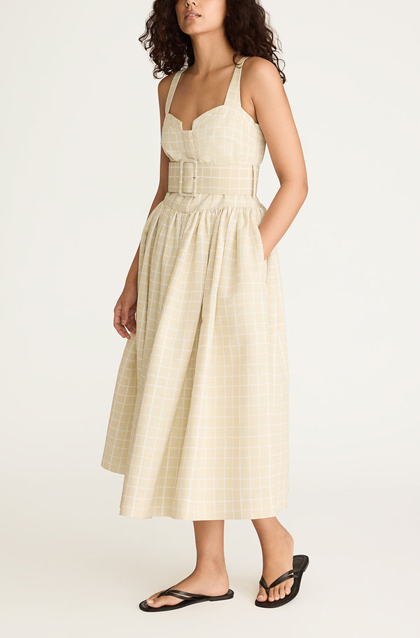 Rebecca Taylor Painterly Windowpane Belted Bustier Dress