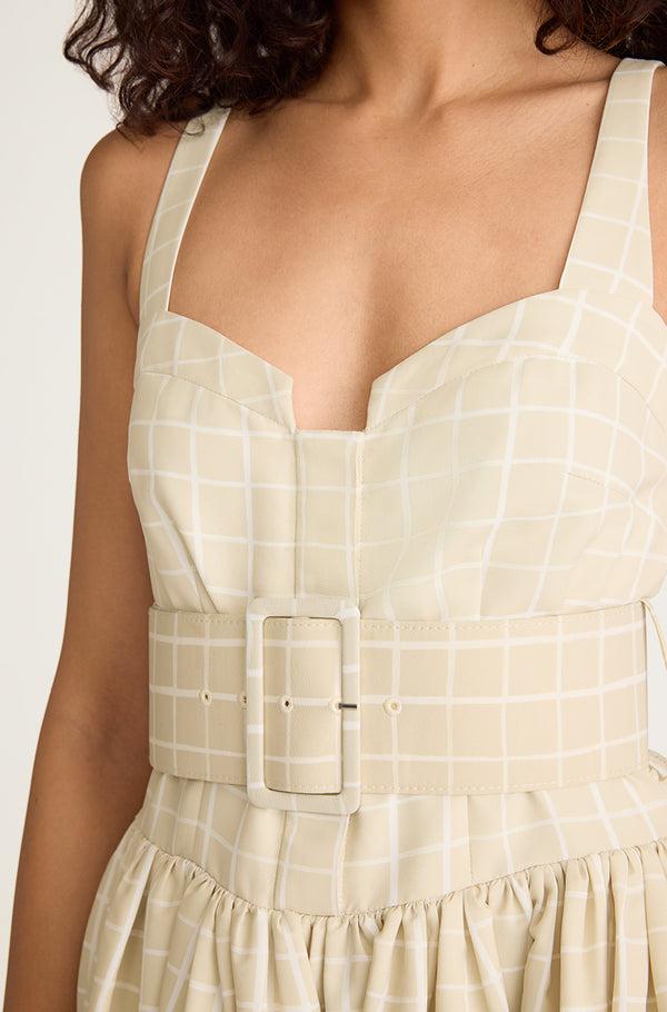 Rebecca Taylor Painterly Windowpane Belted Bustier Dress