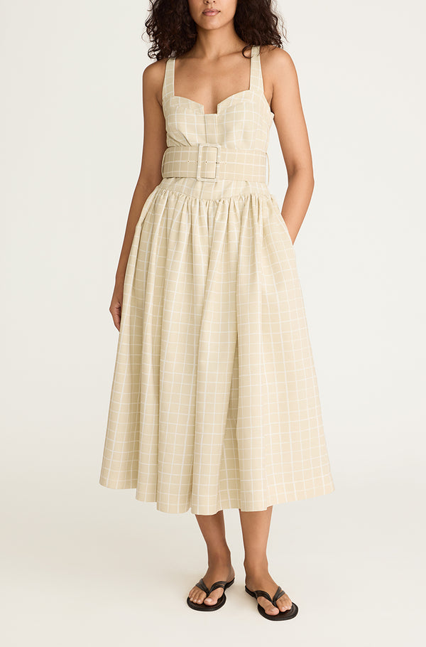 rebecca taylor Painterly Windowpane Belted Bustier Dress