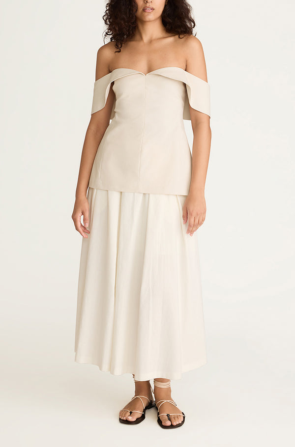 Rebecca Taylor Cotton Sateen Draped Shoulder Top