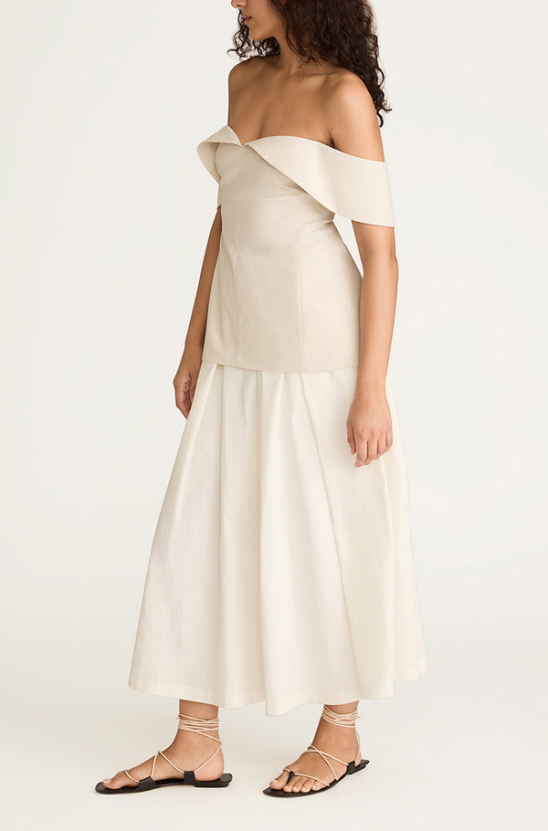 Rebecca Taylor Cotton Sateen Draped Shoulder Top