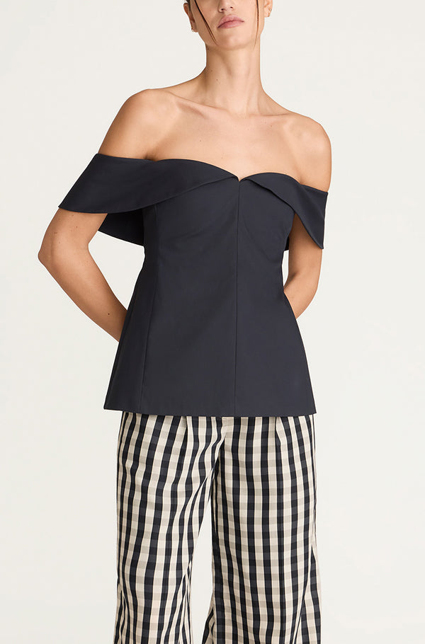 rebecca taylor Cotton Sateen Draped Shoulder Top