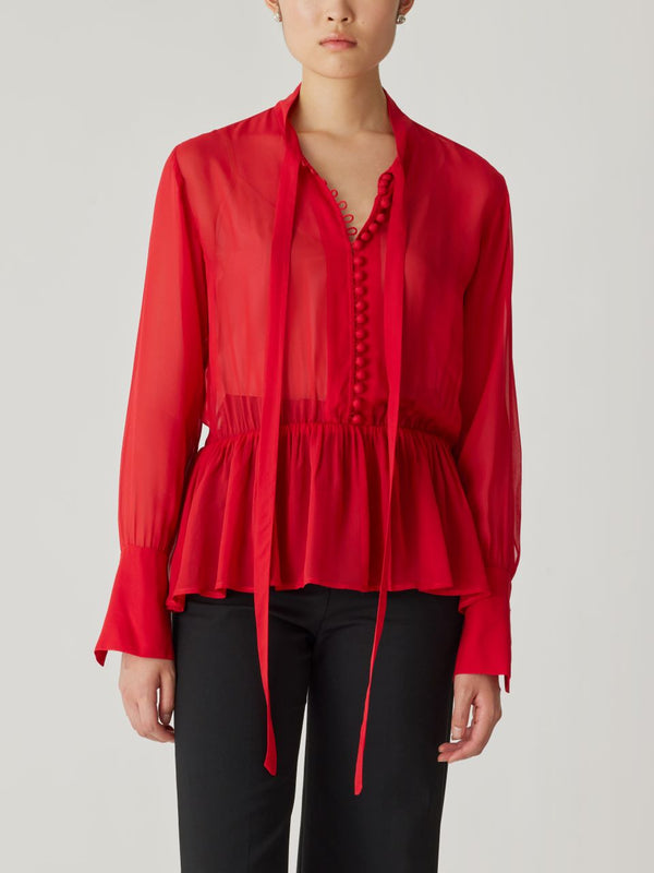Rebecca Taylor Covered Button Tie Front Blouse