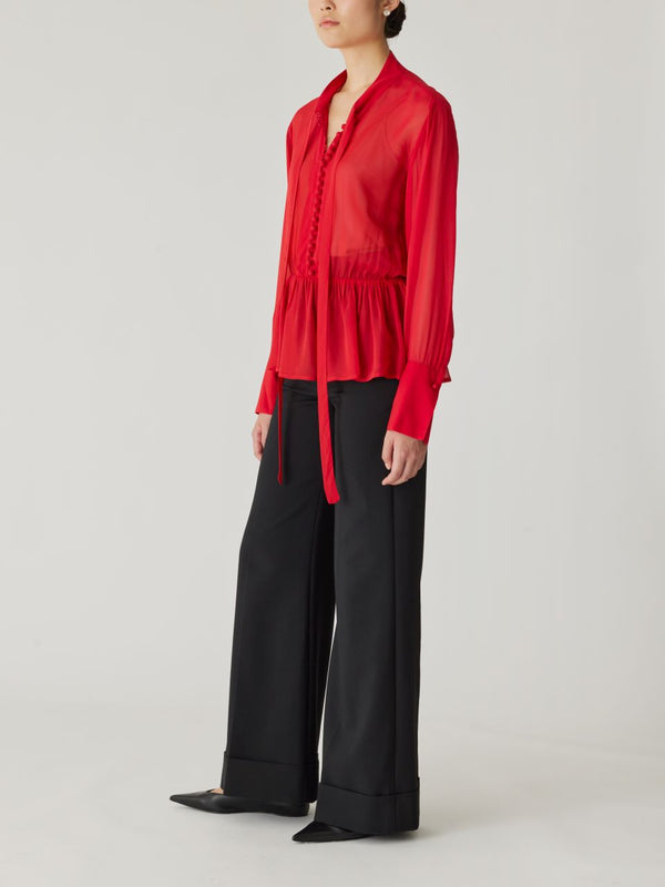 Rebecca Taylor Covered Button Tie Front Blouse