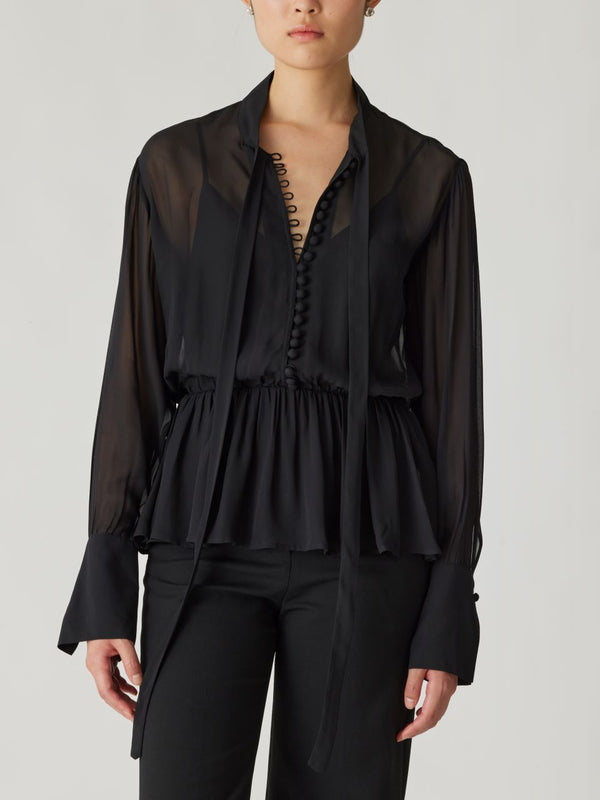 Rebecca Taylor Covered Button Tie Front Blouse