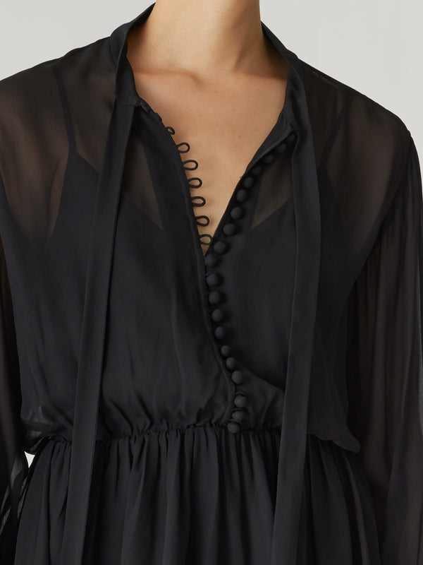 Rebecca Taylor Covered Button Tie Front Blouse