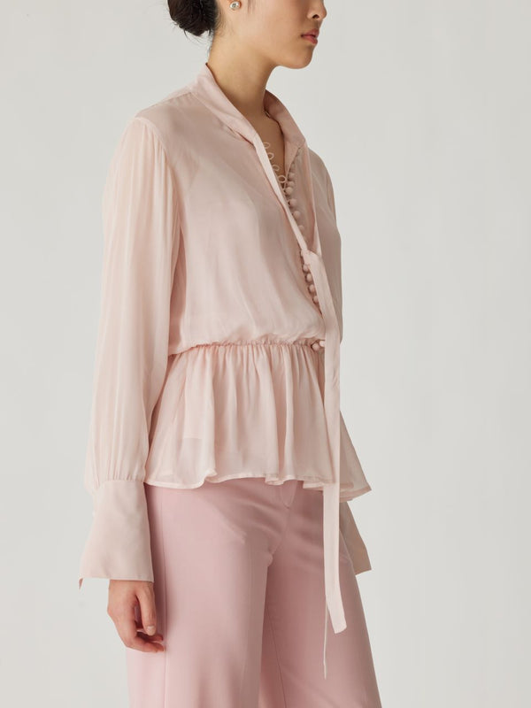 Rebecca Taylor Covered Button Tie Front Blouse