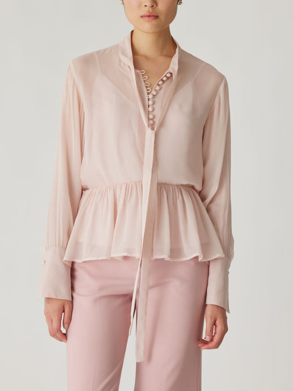 rebecca taylor Covered Button Tie Front Blouse