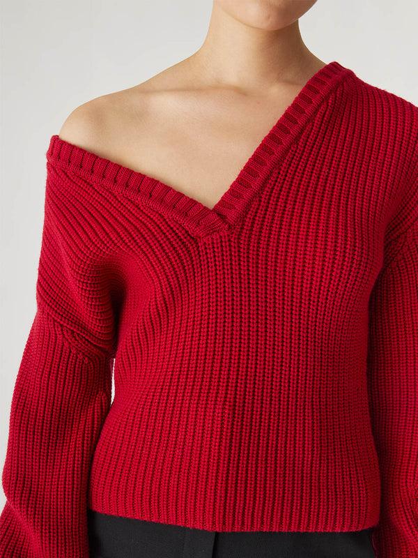 Rebecca Taylor Novelty Wool Victorian Slv V Neck