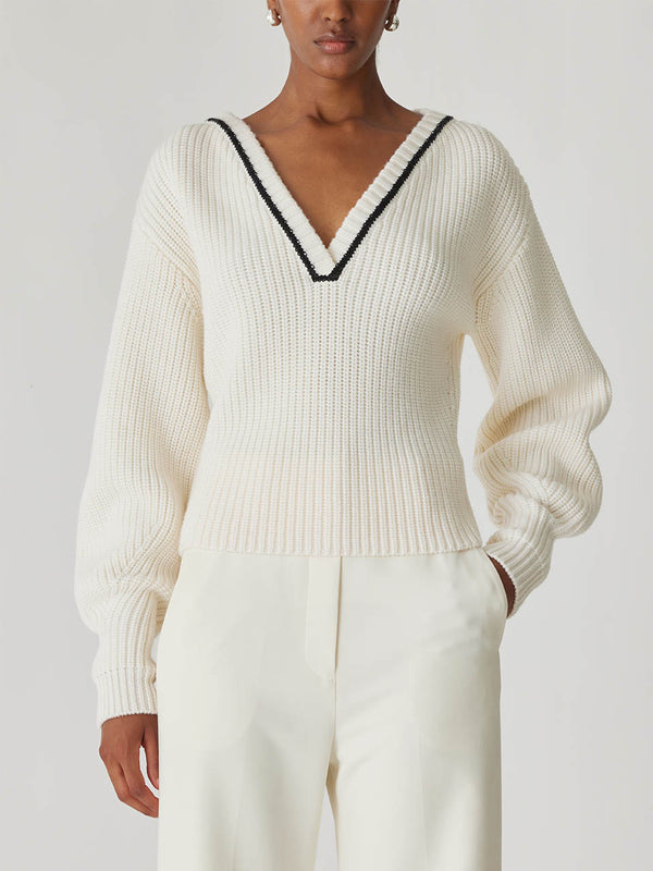 Rebecca Taylor Novelty Wool Victorian Slv V Neck