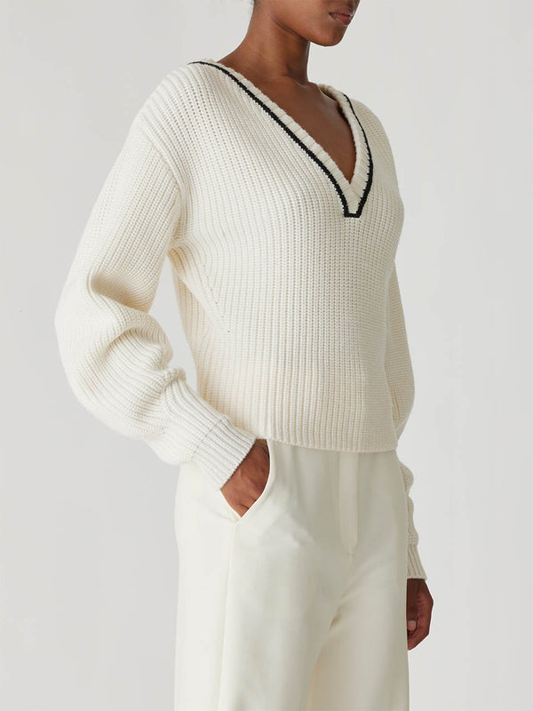 Rebecca Taylor Novelty Wool Victorian Slv V Neck