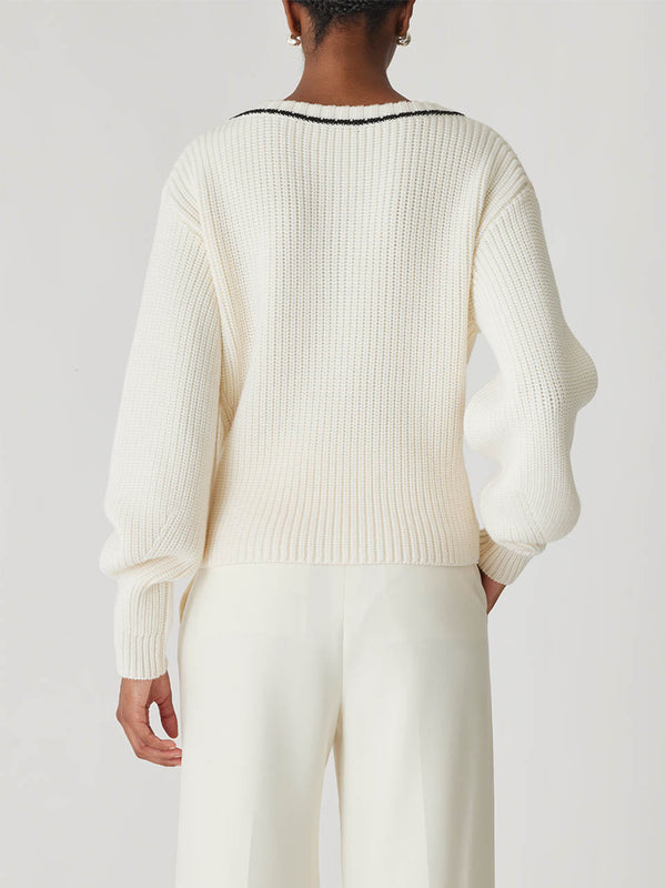 Rebecca Taylor Novelty Wool Victorian Slv V Neck