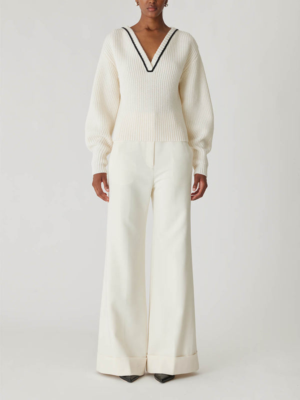 rebecca taylor Novelty Wool Victorian Slv V Neck