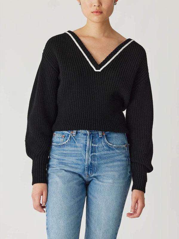 Rebecca Taylor Novelty Wool Victorian Slv V Neck