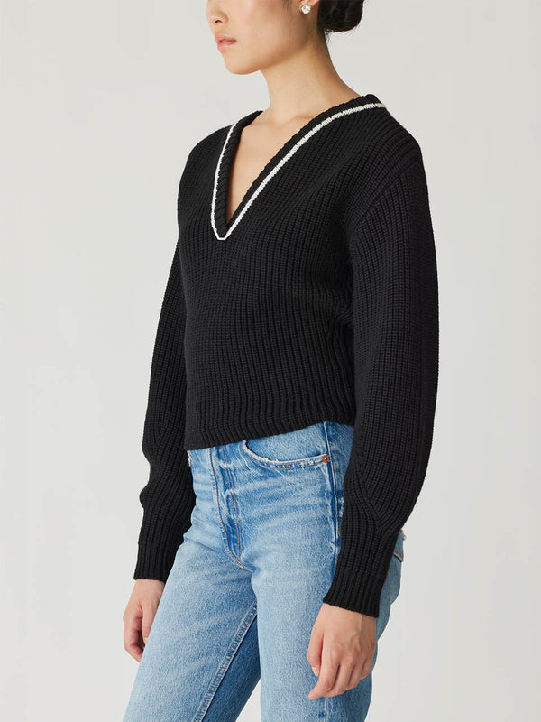 Rebecca Taylor Novelty Wool Victorian Slv V Neck