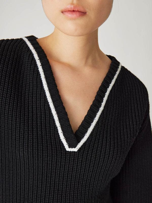 Rebecca Taylor Novelty Wool Victorian Slv V Neck